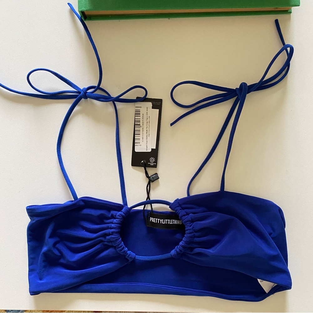 Pretty Little Thing Blue Multi Tie Crop Top/Swim Top